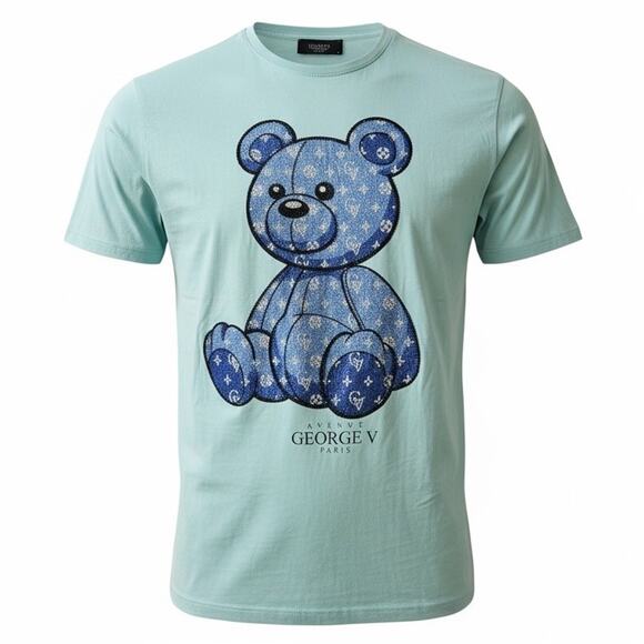 Blue Mint Rhinestone Avenue George V Paris Men's T Shirt Size M - Picture 1 of 7